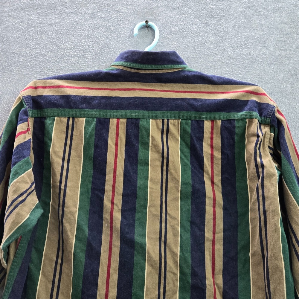 VINTAGE LL Bean Men Button Up Shirt Large Green Striped Long Sleeve Pocket‎ - Picture 6 of 11